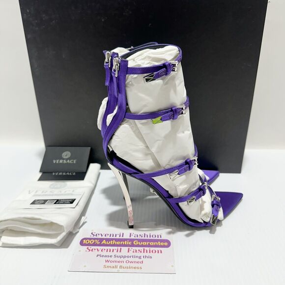 Versace Runway Pin-Point 38.5 Strappy Heel Sandals Purple Orchid NIB $1,575 - Picture 9 of 14